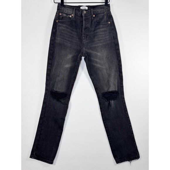 Pistola Denim - Pistola Keaton Jeans Womens 25 Black Distressed Slim Straight Leg Denim